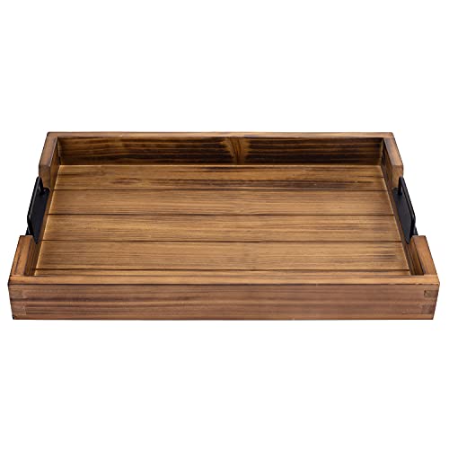 MyGift Burnt Wood Large Serving Tray with Handles, 20 x 14 Ottoman Tray, Breakfast, Coffee Server Tray - Image 5