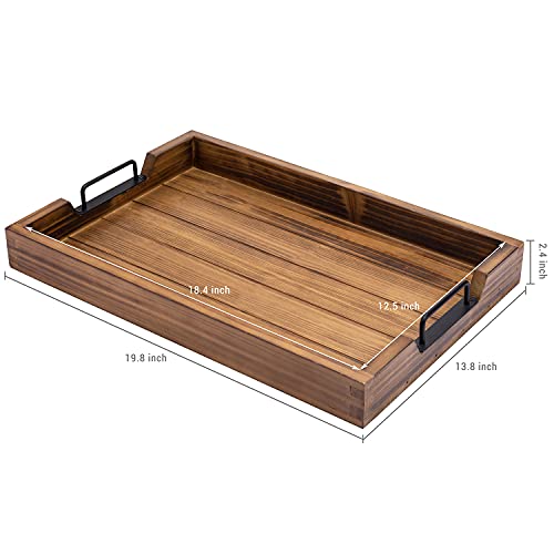 MyGift Burnt Wood Large Serving Tray with Handles, 20 x 14 Ottoman Tray, Breakfast, Coffee Server Tray - Image 4