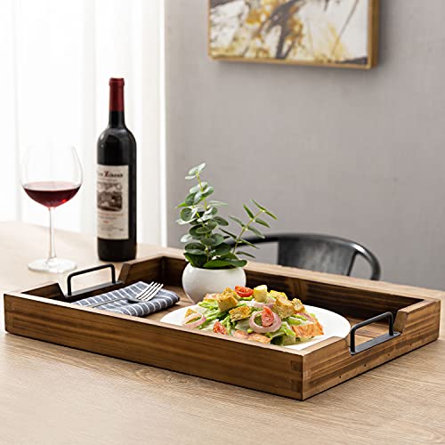 MyGift Burnt Wood Large Serving Tray with Handles, 20 x 14 Ottoman Tray, Breakfast, Coffee Server Tray - Image 2