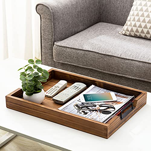 MyGift Burnt Wood Large Serving Tray with Handles, 20 x 14 Ottoman Tray, Breakfast, Coffee Server Tray - Image 3
