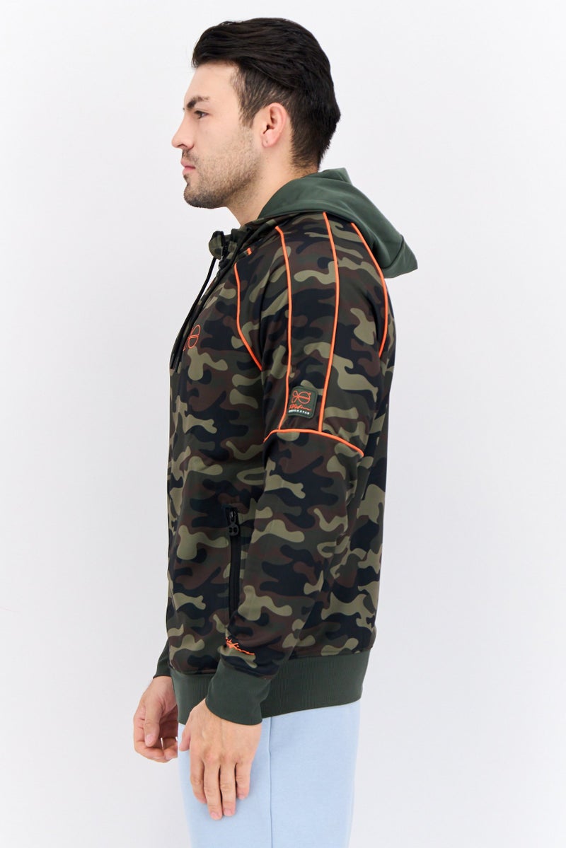 CROSSHATCH Men Camouflage Hooded Jacket, Army Green Combo  - Image 3