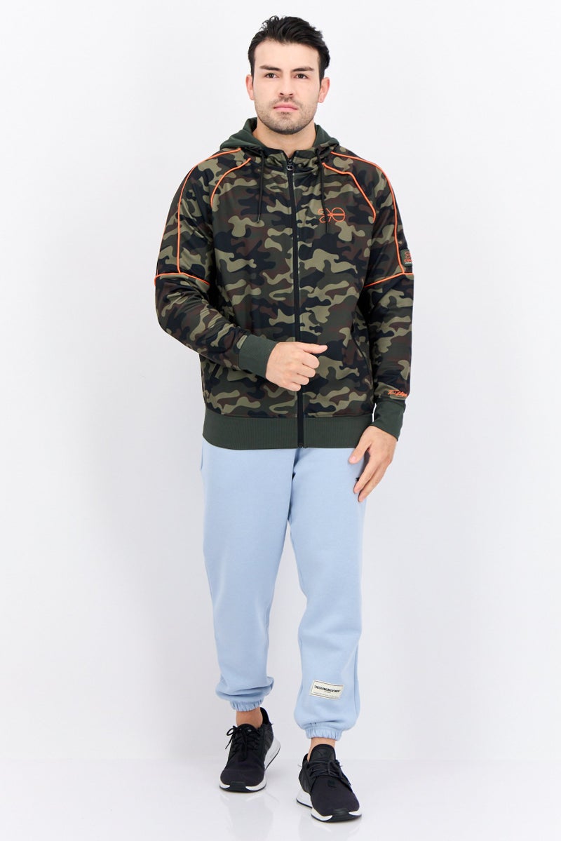 CROSSHATCH Men Camouflage Hooded Jacket, Army Green Combo  - Image 2