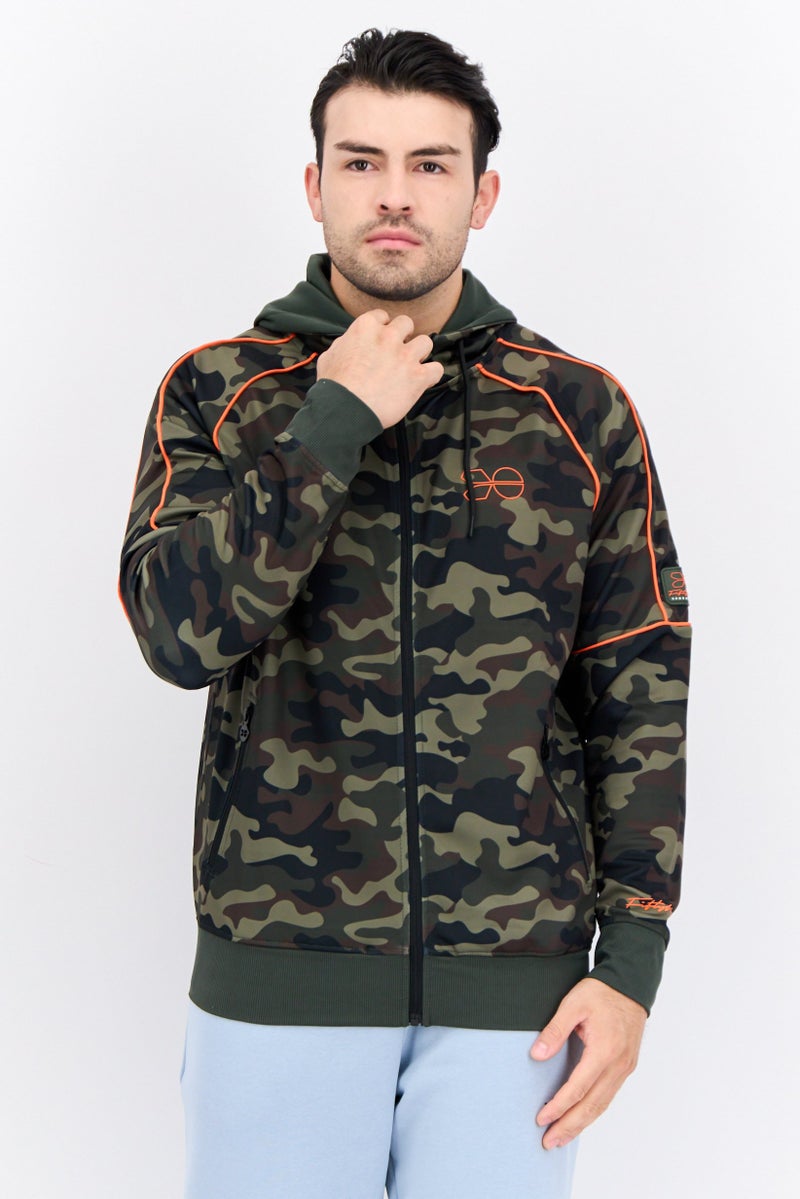 CROSSHATCH Men Camouflage Hooded Jacket, Army Green Combo  - Image 1