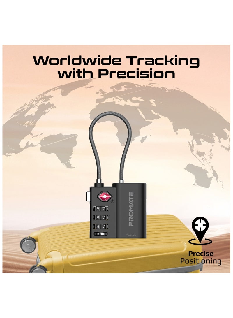 Promate Smart Luggage Lock with Left-Behind Alerts, Loud Alarm, Global Tracking Compatibility, Durable Cut-Resistant Steel Shackle, Rechargeable Battery, and Tag Light Indicator for Maximum Security and Convenience - TagLock Black Black - Image 5