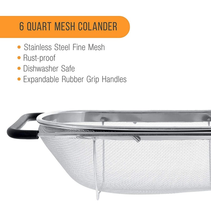 DARKNESS Stainless Steel Colander for Kitchen Fruit Vegetable Rice Washing Baskets Strainer Fine Mesh Strainer Baskets Kitchen Colander with Expandable Rubber Grip Handles for Strain, Drain, Rinse - Image 5
