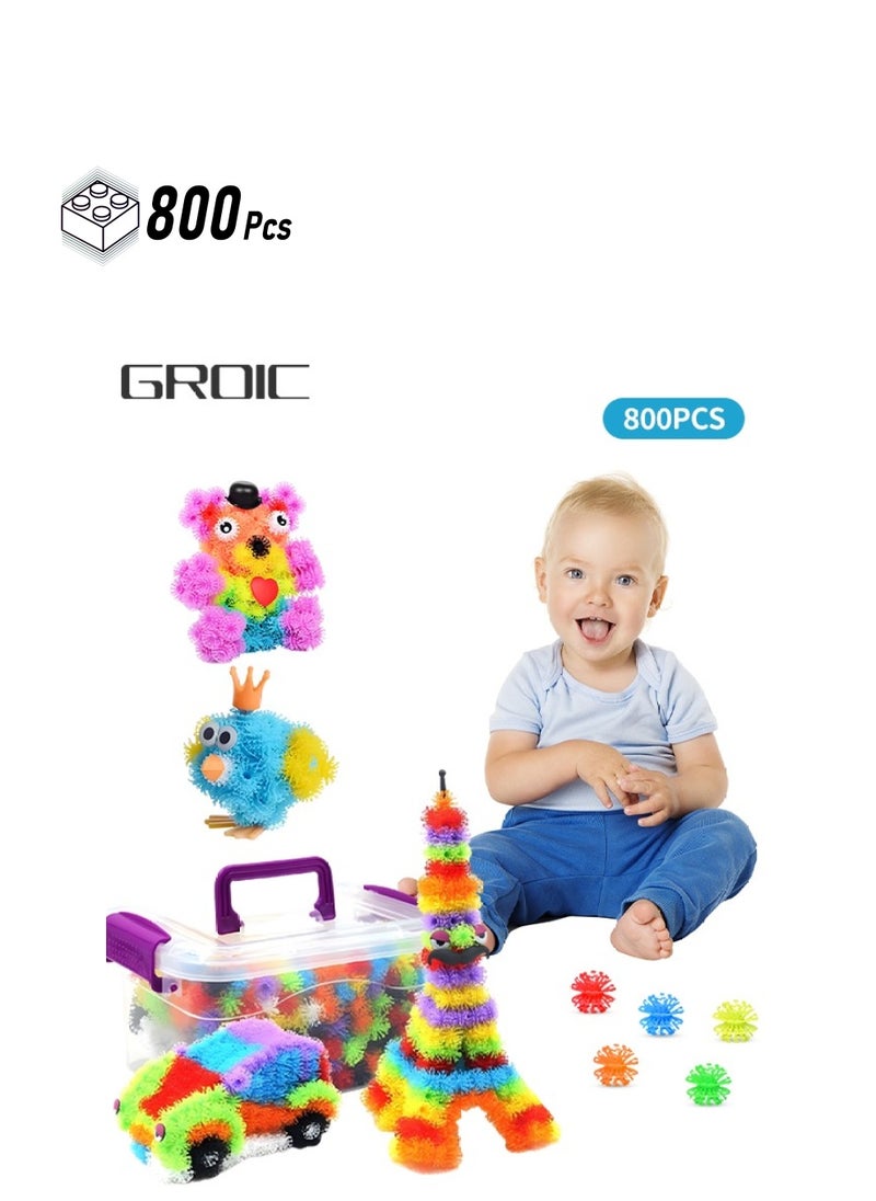 GROIC 800 PCs Building Blocks Connect Toys with Box, Kids STEM Educational Building Toys Interlocking Solid Educational Toys Sets Preschool Sensory Building Creativity Toys for Kids  - Image 1
