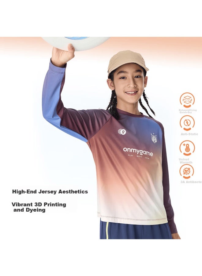 Onmygame 3d Colorful Velvet Quick-dry Children's Long Sleeve T-shirt Autumn Boys Girls Class A Dark Pink 150