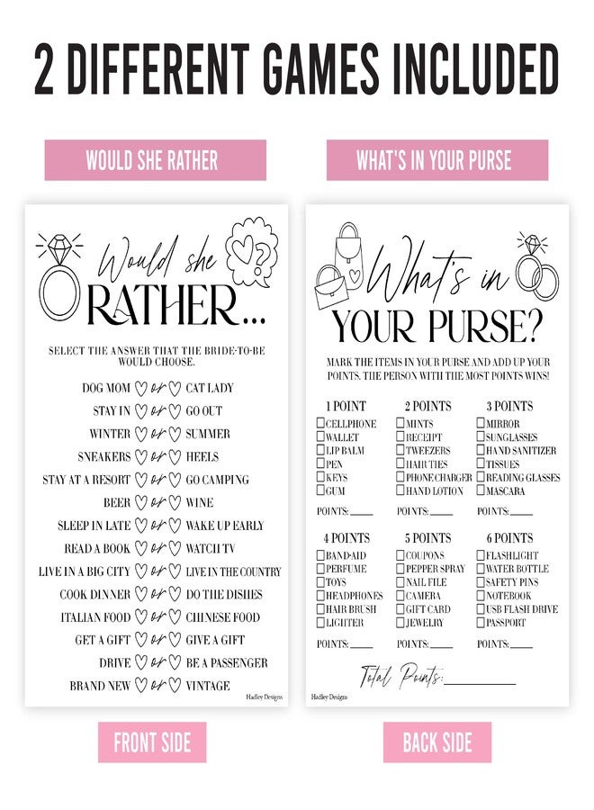 Hadley Designs 20 Minimalist Hilarious Bridal Shower Games For 20 Guests - Couples Wedding Shower Games, Would She Rather Bridal Shower Game Set, Whats In Your Purse Game Bridal Shower - Image 3