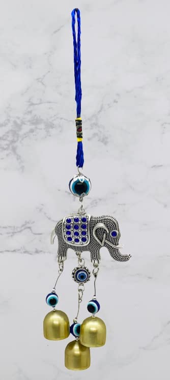 RCW Wall Hanging Showpiece Evil Eye for Home Decoration Elephant with 3 Bell Evil Eye for Good Luck Ornament Amulet for Car Home and Office for Protection and Blessing - Image 4