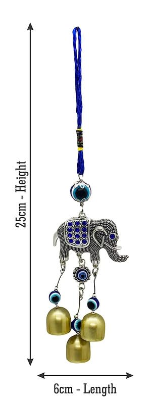 RCW Wall Hanging Showpiece Evil Eye for Home Decoration Elephant with 3 Bell Evil Eye for Good Luck Ornament Amulet for Car Home and Office for Protection and Blessing - Image 2