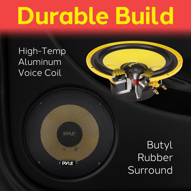 Pyle 2 Way Custom Component Speaker System - 6.5â€ 400 Watt, with Electroplated Plastic Basket, Butyl Rubber Surround & 40 Oz Magnet Structure - Wire Installation Hardware Set Included - PLG6C, Yellow - Image 3