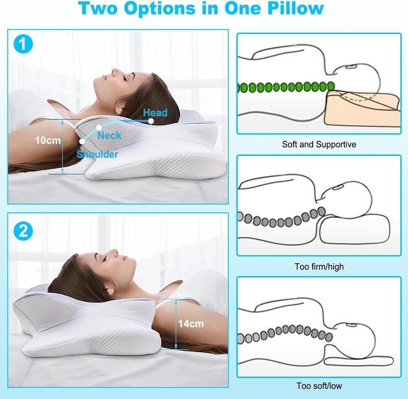 BLYPHOO Memory Foam Neck Pillow, Cervical Contour Bed Pillow for Shoulder Neck, Ergonomic Neck Support for Back Side Sleeping, with Washable Cover (Grey) - Image 3