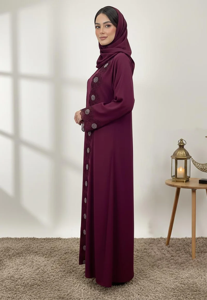 NUKHBAA Aria Lace abaya with matching inner- Nida Fabric-2P841