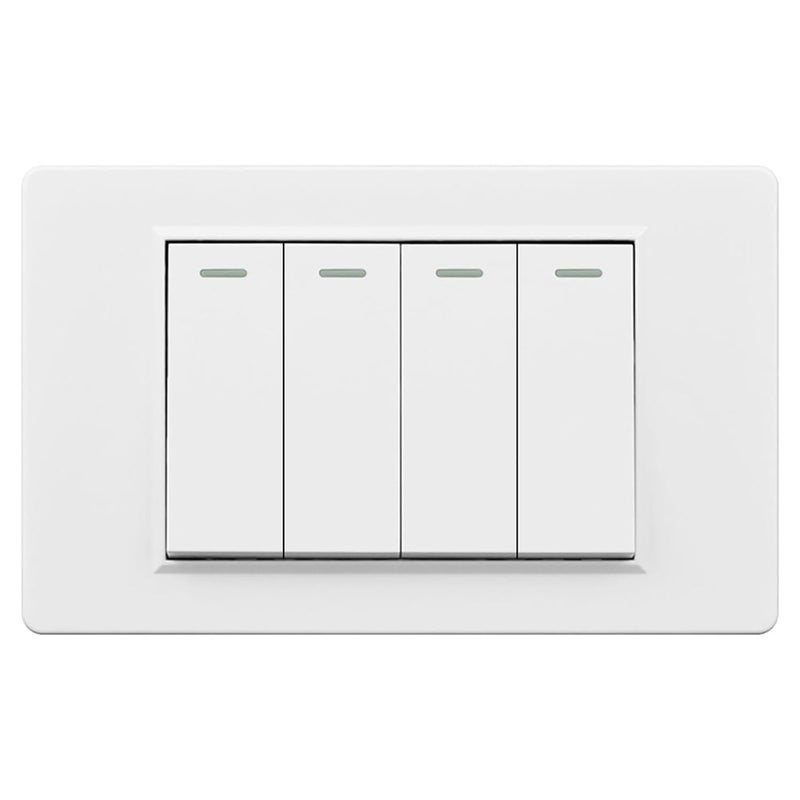 مفتاح ضوء جدار أبيض 4 فتحات، مخفت إضاءة باتجاه واحد، لوح بلاستيكي، زر طاقة للمنزل 220 فولت - Image 1