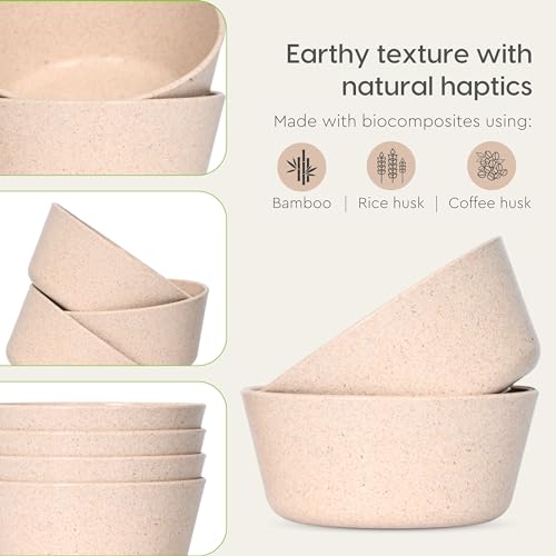Eha Set of 6 Earth-Friendly Small Curry Bowls for Kitchen | 175 ml | Made with Bamboo Fibers & Rice Husk | Microwave Safe Bowl (Reheat Only) | for Hot & Cold Serving Bowl Set | Sand Castle - Image 5