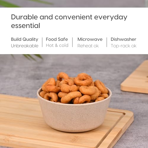Eha Set of 6 Earth-Friendly Small Curry Bowls for Kitchen | 175 ml | Made with Bamboo Fibers & Rice Husk | Microwave Safe Bowl (Reheat Only) | for Hot & Cold Serving Bowl Set | Sand Castle - Image 4