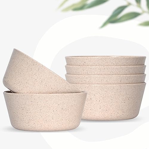 Eha Set of 6 Earth-Friendly Small Curry Bowls for Kitchen | 175 ml | Made with Bamboo Fibers & Rice Husk | Microwave Safe Bowl (Reheat Only) | for Hot & Cold Serving Bowl Set | Sand Castle - Image 1