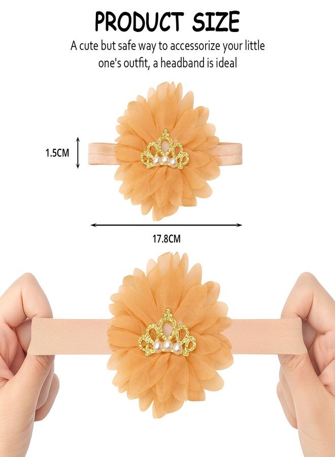 SYGA 6 Pcs Baby Headband Set for Girls–Soft Elastic Hair Bands with Flower & Pearl Crown Design, Newborn Infant Toddler Hair Accessories for 0-3 Year (Design-10) - Image 4