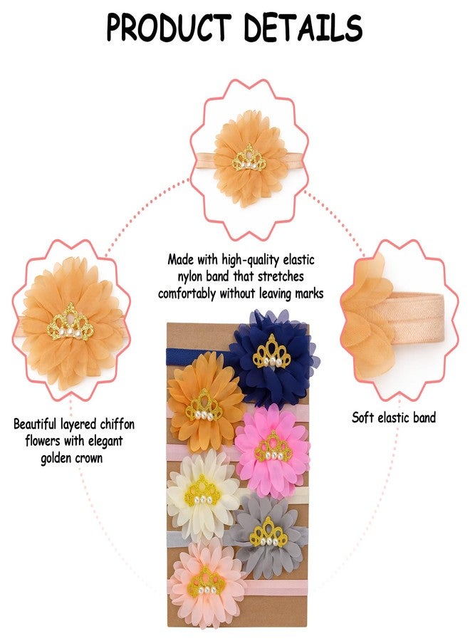 SYGA 6 Pcs Baby Headband Set for Girls–Soft Elastic Hair Bands with Flower & Pearl Crown Design, Newborn Infant Toddler Hair Accessories for 0-3 Year (Design-10) - Image 5