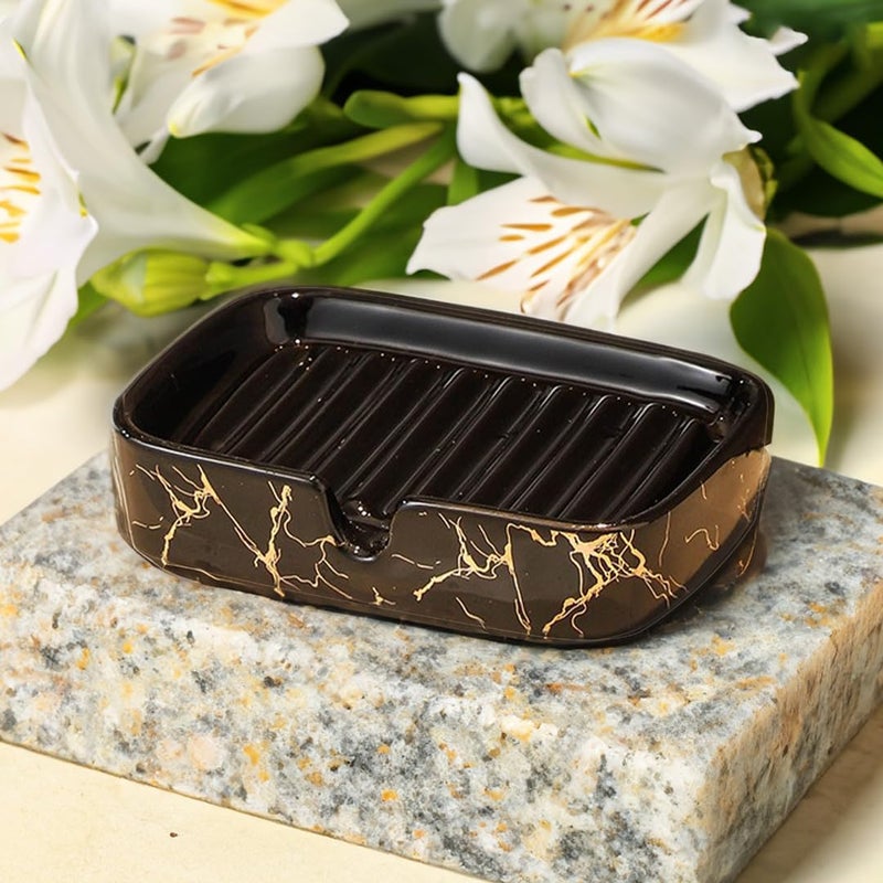 The Better Home Ceramic Soap Case,Soap Dish Tray | Bath Accessories for Bath, Tub or Wash Basin |Black - Image 1