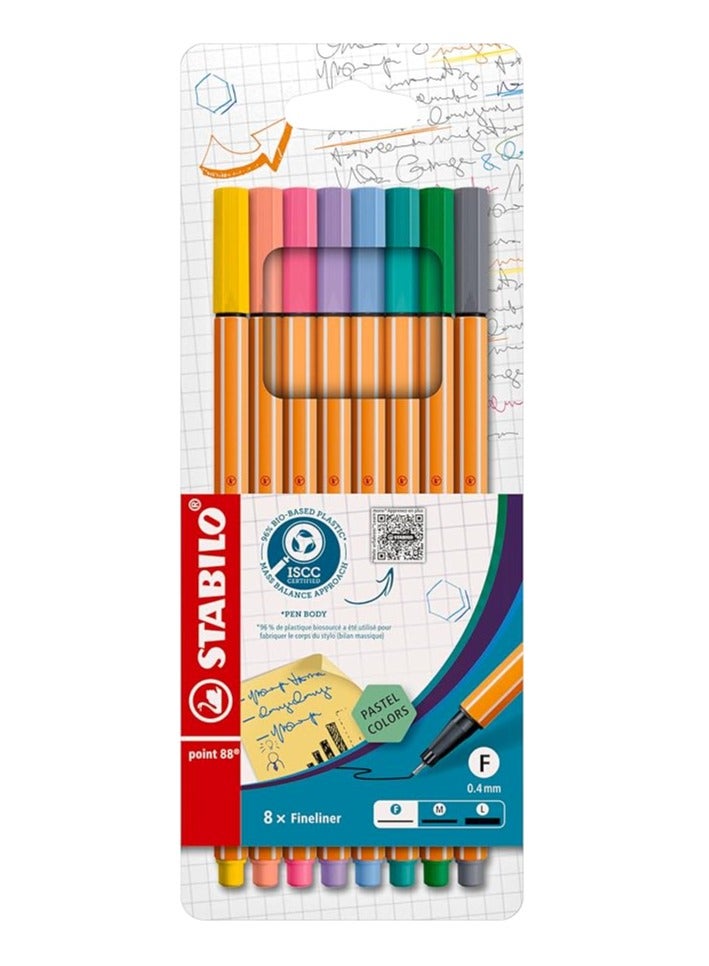 STABILO Fineliner Pen - Point 88 Wallet of 8 Assorted Pastel Colours , for Journal Planner , Note  - Image 1