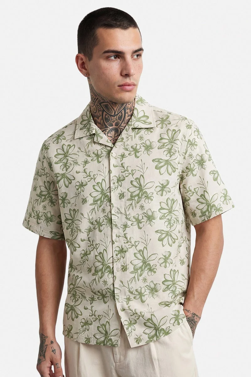 SNITCH Cream Floral Half Sleeve Boxy Shirt