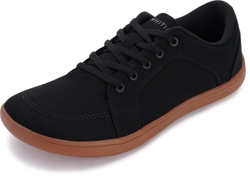 WHITIN Men's Wide Toe Box Shoes Canvas Barefoot Minimalist Shoes Zero Drop Sneaker Minimus Extra Width Size 12 Anti Slip Walking Minimal Black/Gum 46 - Image 1