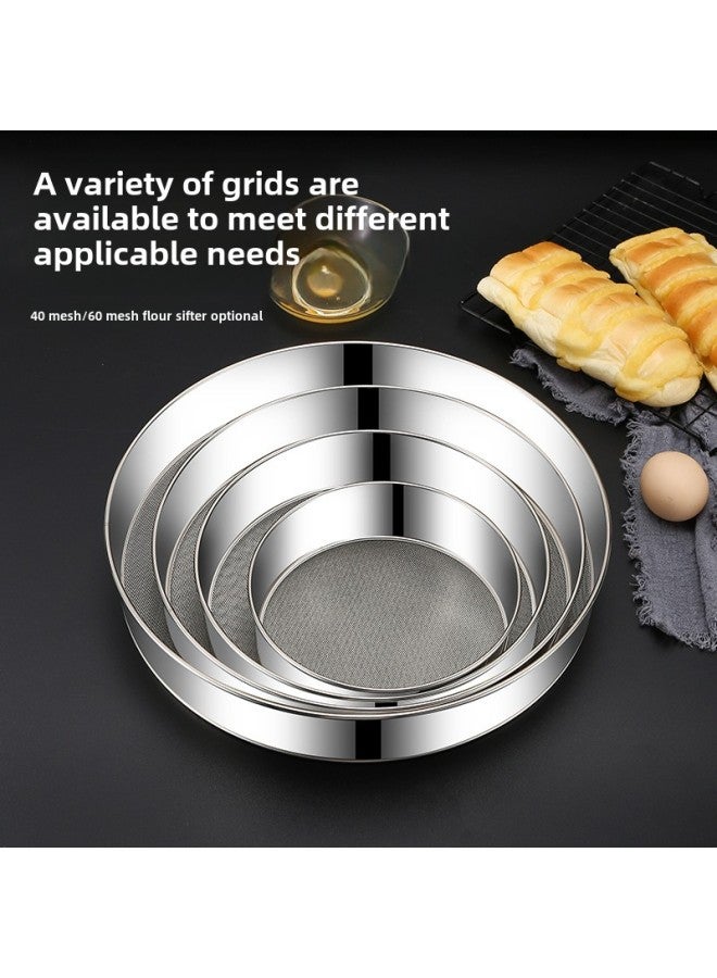304 Stainless Steel Flour Sieve 60 Mesh Dense Hole Thickened Round Baking Tool Filter Fine Mesh 40 Mesh Sugar Powder Sieve-Specifications:30cm304.60 Mesh 304 (with Lifting Ring)  - Image 4