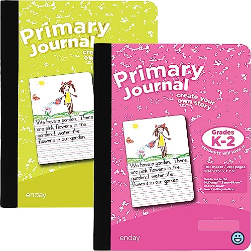 Enday Primary Journal Grades K-2, Primary Writing Journal, Half Page Ruled Primary Journal Composition Notebook for Kids, 100 Sheets kids Notebook, Pink and Yellow (2 Pack) - Image 1