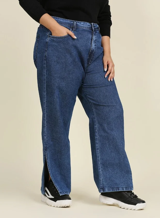 HIGH STAR Women Blue Wide Leg High-Rise Stretchable Jeans