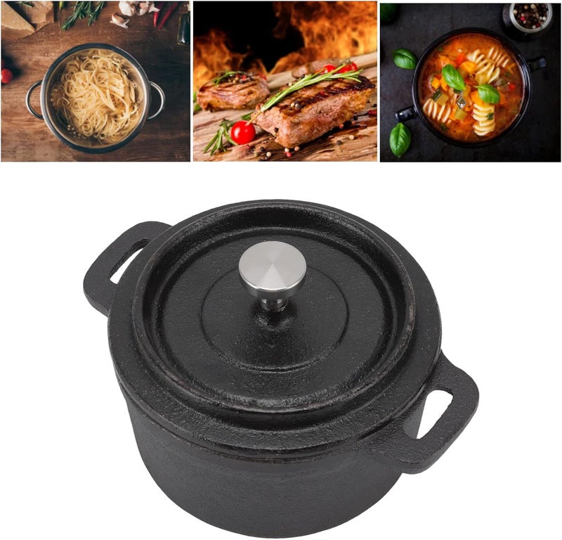 Cast Iron Dutch Oven Skillet In 1 Set, Cast Iron Dutch Oven with Lid Cast Iron Dutch Ovens Heavy Duty Frying Pan for Grill, Stovetop, Induction, for Indoor & Outdoor(Diameter 10CM) - Image 3