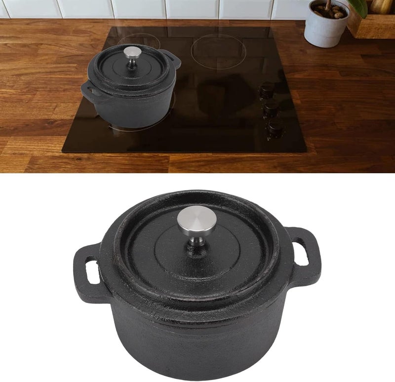 Cast Iron Dutch Oven Skillet In 1 Set, Cast Iron Dutch Oven with Lid Cast Iron Dutch Ovens Heavy Duty Frying Pan for Grill, Stovetop, Induction, for Indoor & Outdoor(Diameter 10CM) - Image 2