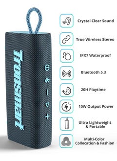 Tronsmart Tronsmart Portable Bluetooth Speaker, Trip Mini Speaker with Bluetooth 5.3, 20H Playtime, AUX, Mic, IPX7 Waterproof Speakers, Wireless Outdoor Speakers Shower Speaker for Beach and Bike Travel-Blue  - Image 3