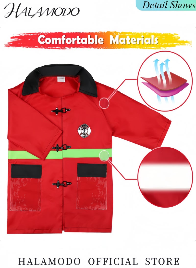 هالامودو أزياء رجال الإطفاء للأطفال مع ملحقات رجال الإطفاء الكاملة، زي رجل الإطفاء الصغير، زي رئيس الإطفاء المتظاهر، زي لعب الأدوار في الهالوين، بدلة عمل، هدية حفلات عيد الميلاد للأطفال من سن 3 4 5 6 7 سنوات - Image 2