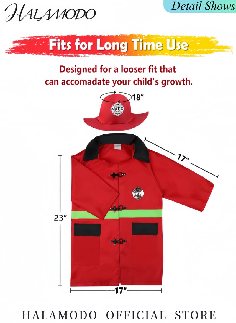 هالامودو أزياء رجال الإطفاء للأطفال مع ملحقات رجال الإطفاء الكاملة، زي رجل الإطفاء الصغير، زي رئيس الإطفاء المتظاهر، زي لعب الأدوار في الهالوين، بدلة عمل، هدية حفلات عيد الميلاد للأطفال من سن 3 4 5 6 7 سنوات - Image 3