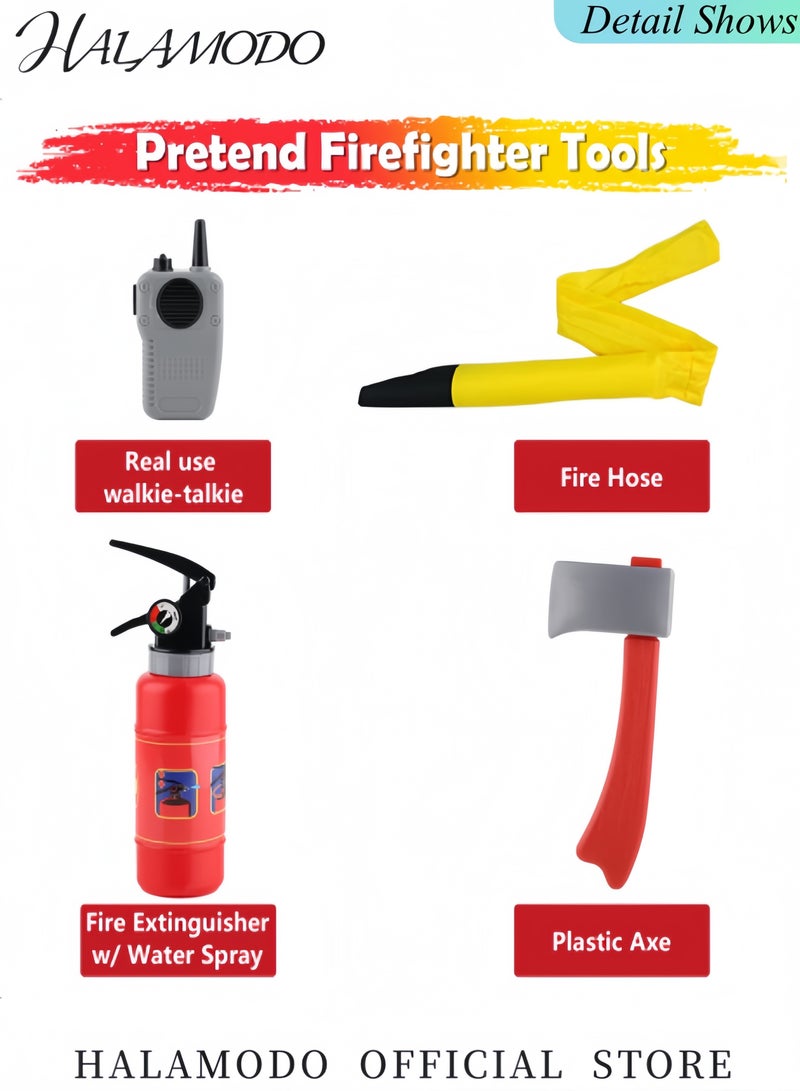 هالامودو أزياء رجال الإطفاء للأطفال مع ملحقات رجال الإطفاء الكاملة، زي رجل الإطفاء الصغير، زي رئيس الإطفاء المتظاهر، زي لعب الأدوار في الهالوين، بدلة عمل، هدية حفلات عيد الميلاد للأطفال من سن 3 4 5 6 7 سنوات - Image 4
