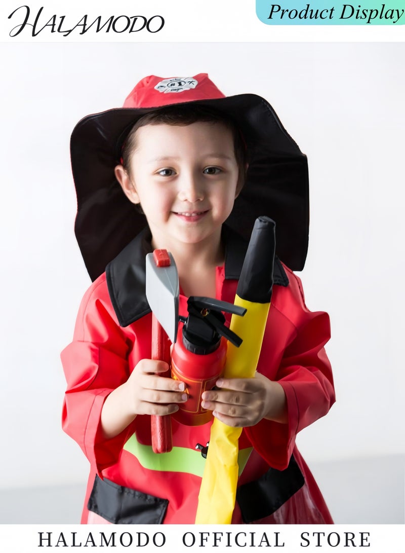 هالامودو أزياء رجال الإطفاء للأطفال مع ملحقات رجال الإطفاء الكاملة، زي رجل الإطفاء الصغير، زي رئيس الإطفاء المتظاهر، زي لعب الأدوار في الهالوين، بدلة عمل، هدية حفلات عيد الميلاد للأطفال من سن 3 4 5 6 7 سنوات - Image 5