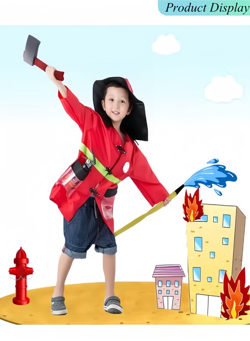 Halamodo Kids Firefighter Costumes with Complete Firefighter Accessories Toddler Fireman Dress up Boy Fire Pretend Chief Outfit Halloween Role Play Career Suit Party Birthday Gift for 3 4 5 6 7 Year Old - Image 2