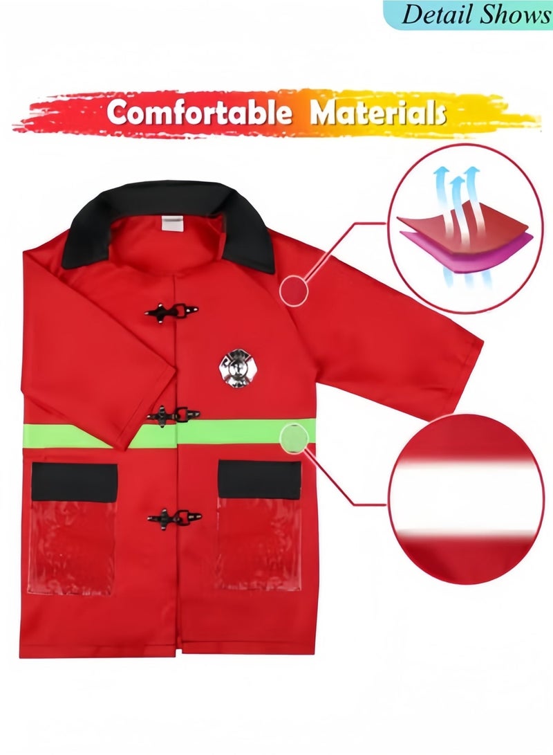 Halamodo Kids Firefighter Costumes with Complete Firefighter Accessories Toddler Fireman Dress up Boy Fire Pretend Chief Outfit Halloween Role Play Career Suit Party Birthday Gift for 3 4 5 6 7 Year Old - Image 3