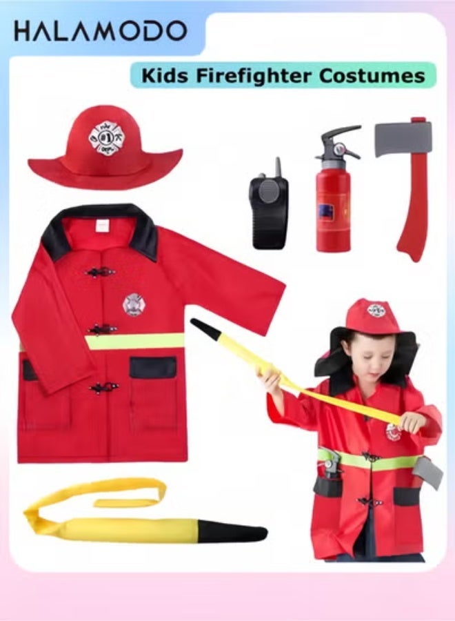 Halamodo Kids Firefighter Costumes with Complete Firefighter Accessories Toddler Fireman Dress up Boy Fire Pretend Chief Outfit Halloween Role Play Career Suit Party Birthday Gift for 3 4 5 6 7 Year Old - Image 1