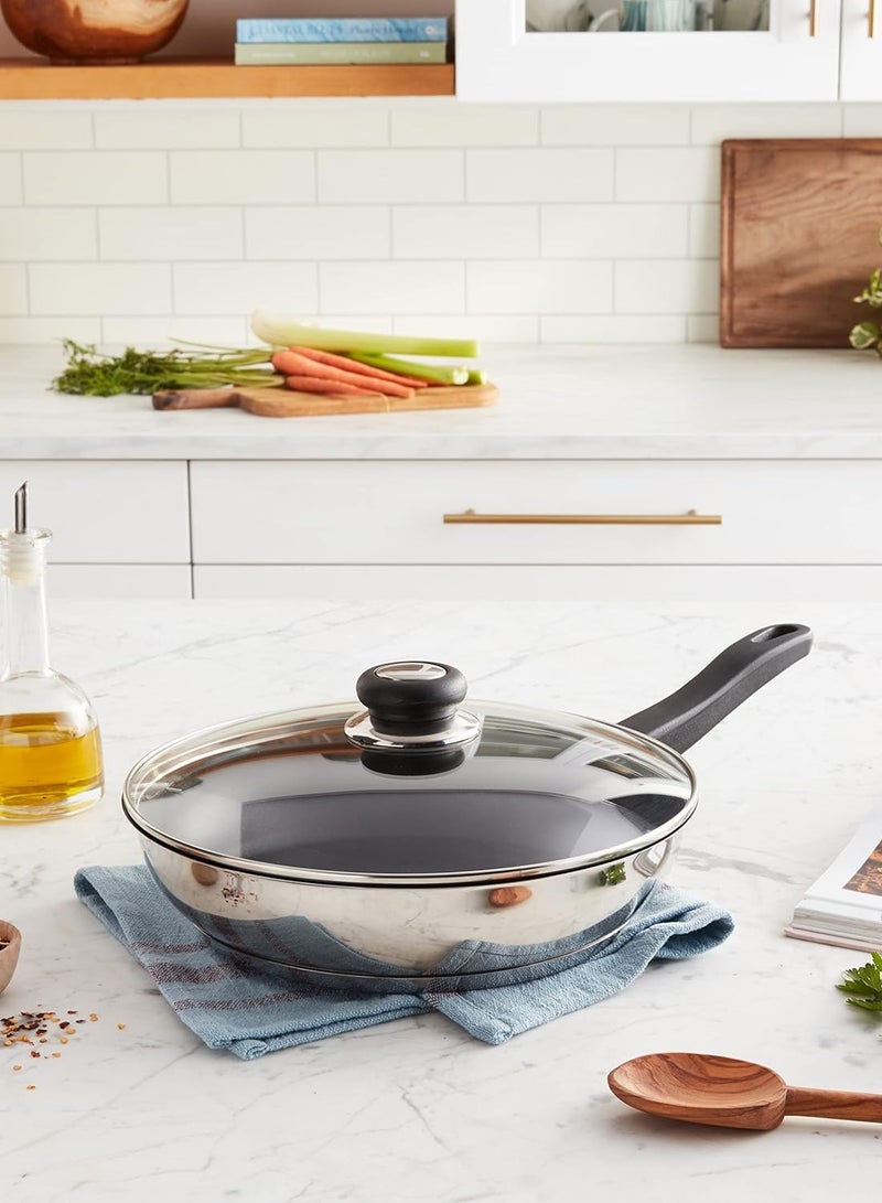 British Chef Stainless Steel Frying Pan with Glass Lid | 24cm Non-Stick Skillet | Induction & Gas Stove Compatible | Heat-Resistant Handle | Scratch-Resistant Cookware-BC183 - Image 4