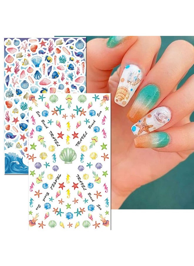 TailaiMei - Summer Beach Nail Stickers 1500+ Pcs Selfadhesive Diy Nail Art Decals Shark Nautical Turtle Design (12 Sheets) - Image 1