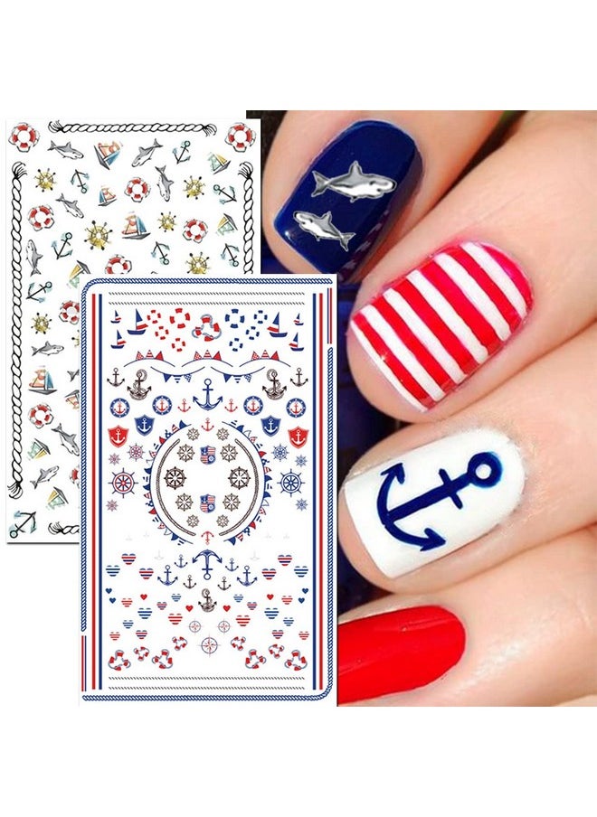 TailaiMei - Summer Beach Nail Stickers 1500+ Pcs Selfadhesive Diy Nail Art Decals Shark Nautical Turtle Design (12 Sheets) - Image 1