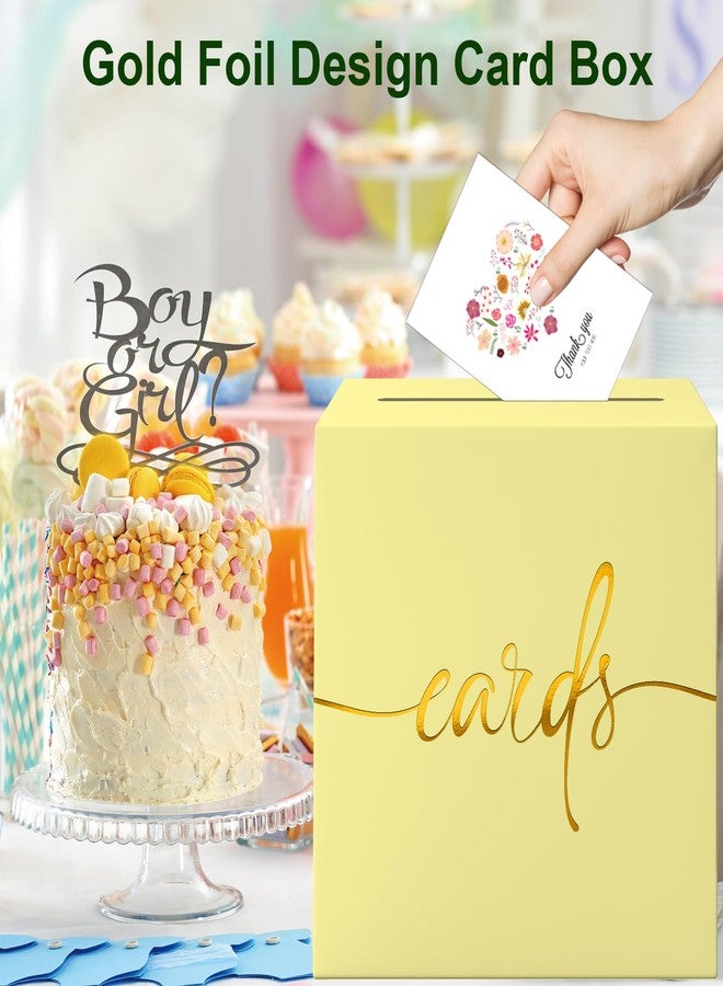 CINSOEN Light Yellow Card Box with Gold Foil Design, Paperboard Card Box for Birthday Wedding Party Graduation Retirement Anniversary Valentine's Day & Baby Showers, Raffle or Money Box - Image 4