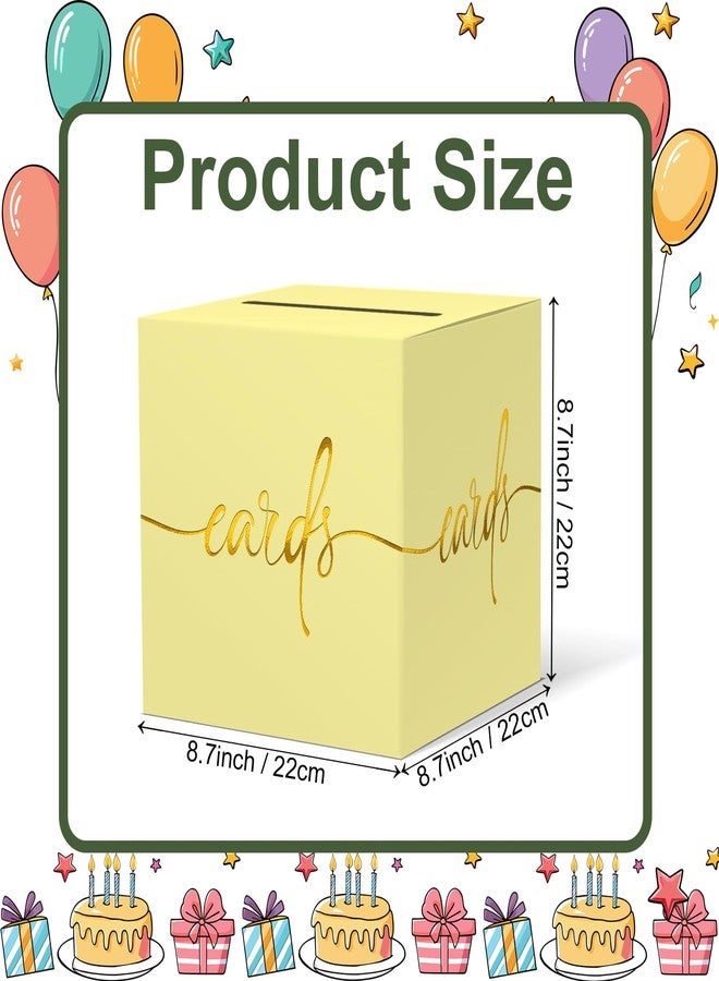 CINSOEN Light Yellow Card Box with Gold Foil Design, Paperboard Card Box for Birthday Wedding Party Graduation Retirement Anniversary Valentine's Day & Baby Showers, Raffle or Money Box - Image 3