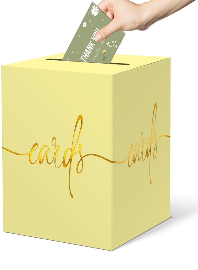CINSOEN Light Yellow Card Box with Gold Foil Design, Paperboard Card Box for Birthday Wedding Party Graduation Retirement Anniversary Valentine's Day & Baby Showers, Raffle or Money Box - Image 1