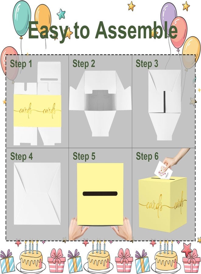 CINSOEN Light Yellow Card Box with Gold Foil Design, Paperboard Card Box for Birthday Wedding Party Graduation Retirement Anniversary Valentine's Day & Baby Showers, Raffle or Money Box - Image 5