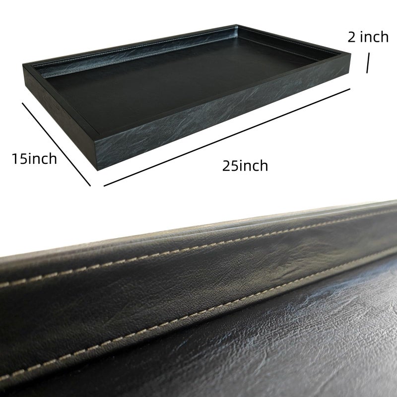 QAVOL 25 x 15 inches High-End Light Luxury Leather Rectangle Oversized Service Tray for Ottoman Tray, Coffee, Food, Family Dinner, Picnic, Party Essentials (Black, 25 x 15 inch) - Image 5