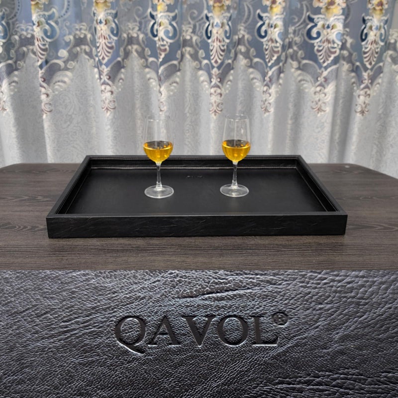 QAVOL 25 x 15 inches High-End Light Luxury Leather Rectangle Oversized Service Tray for Ottoman Tray, Coffee, Food, Family Dinner, Picnic, Party Essentials (Black, 25 x 15 inch) - Image 3