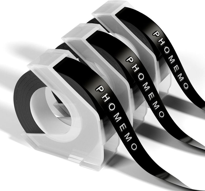 phomemo Embossing Label Tape Compatible With Dymo Embosser Label Maker Printer,3/8" 3D Plastic Labels Replacement For Dymo Organizer Xpress 12965 12966 Office Mate Ii (White On Black, 3-Roll Pack) - Image 1